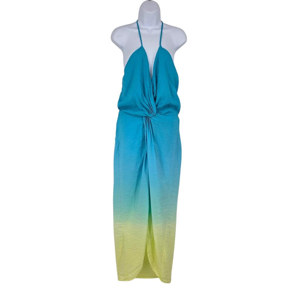 Young Fabulous & Broke Blue & Yellow Ombre Siren Ruched Maxi Slip Dress Size L